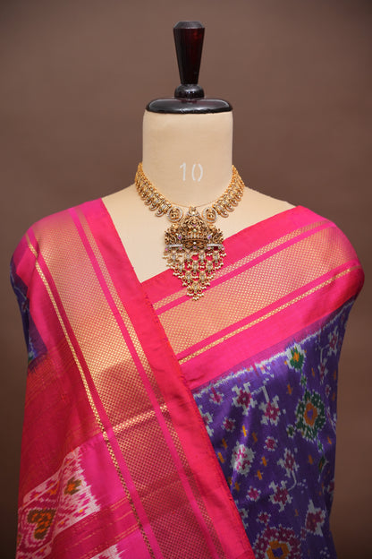 Pure Ikkat Soft Silk Saree - Pink & Deep Purple