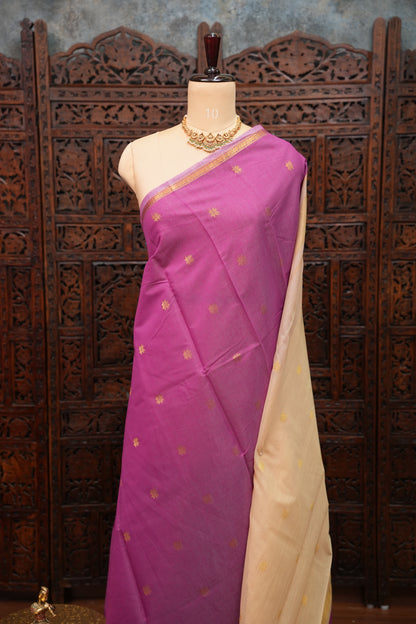 Maheshwari Silk Cotton Saree|Pink and Half White