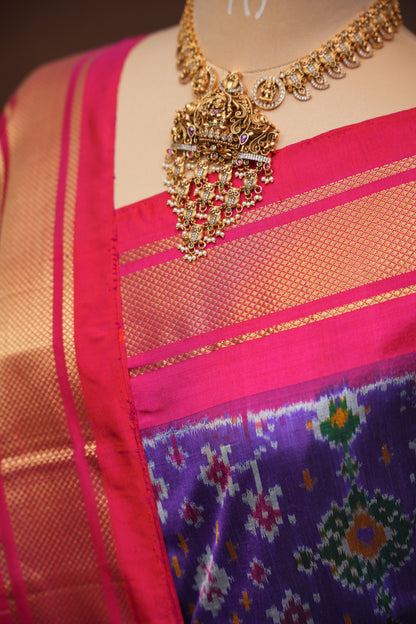 Pure Ikkat Soft Silk Saree - Pink & Deep Purple