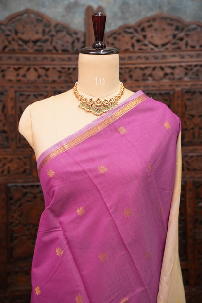 Maheshwari Silk Cotton Saree|Pink and Half White