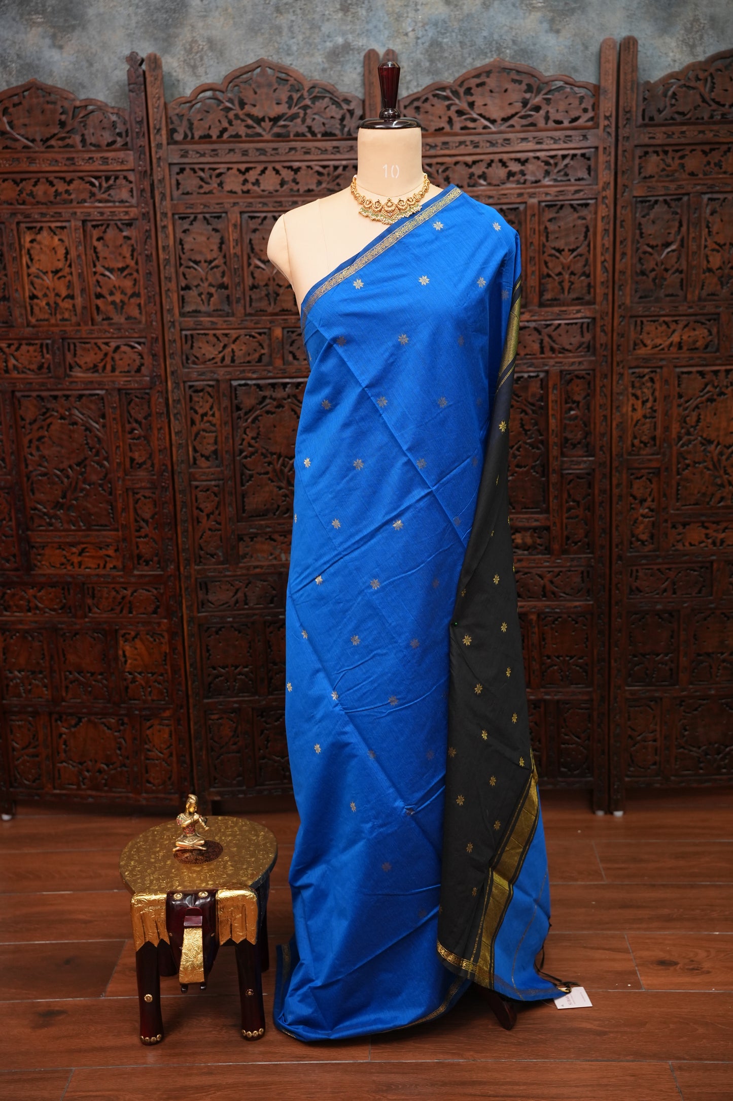 Maheshwari Silk Cotton Saree|Blue and Black
