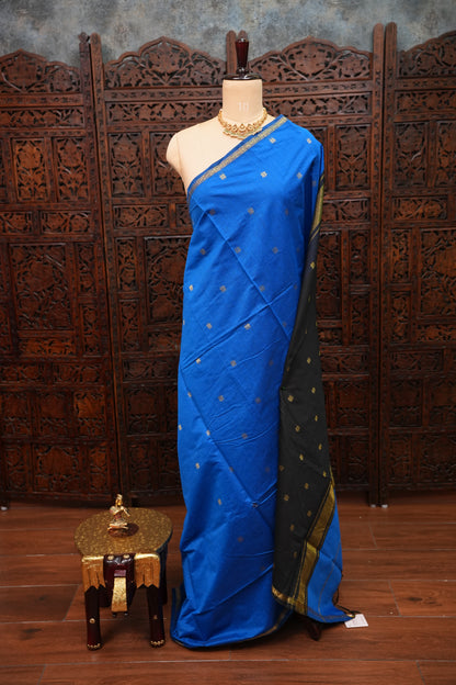 Maheshwari Silk Cotton Saree|Blue and Black