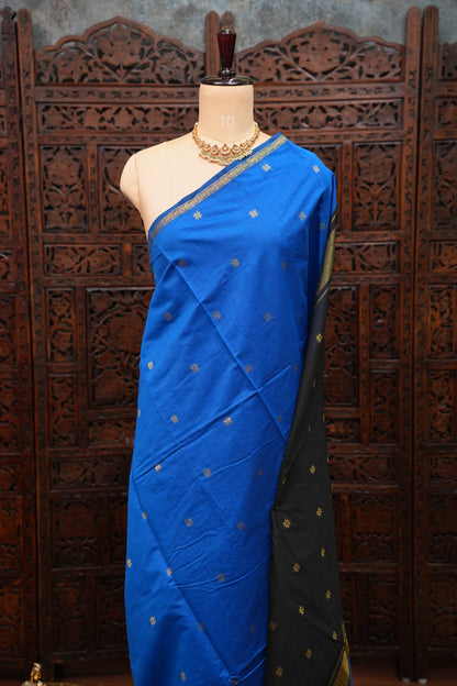 Maheshwari Silk Cotton Saree|Blue and Black