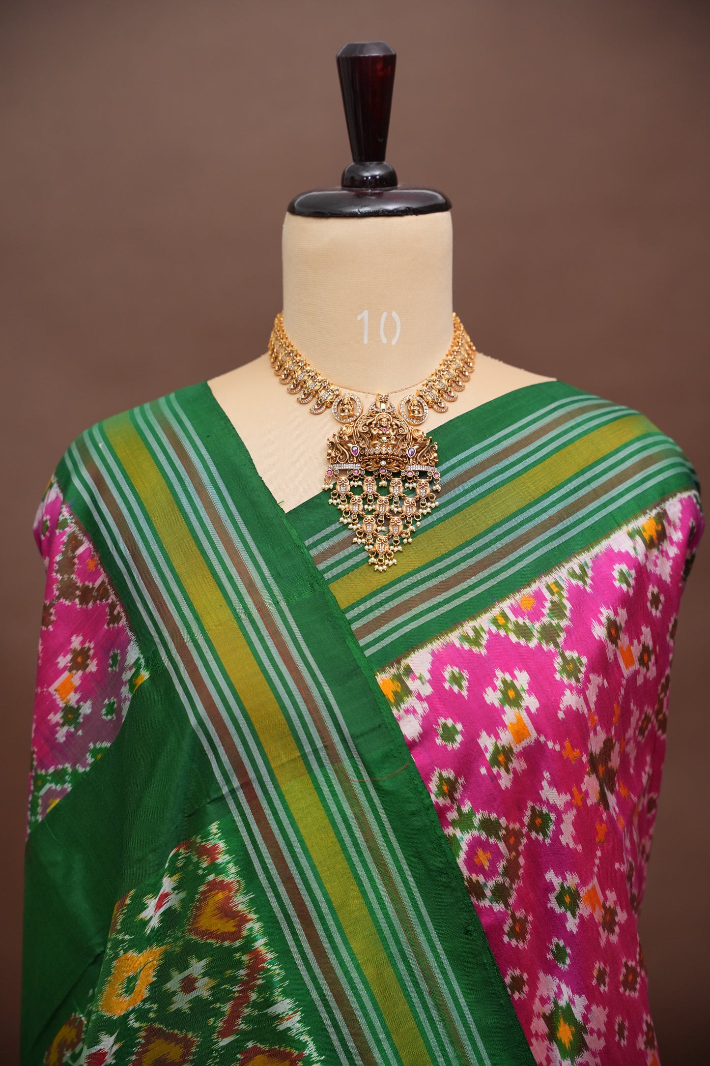Pure Ikkat Soft Silk Saree - Pink & Emerald Green
