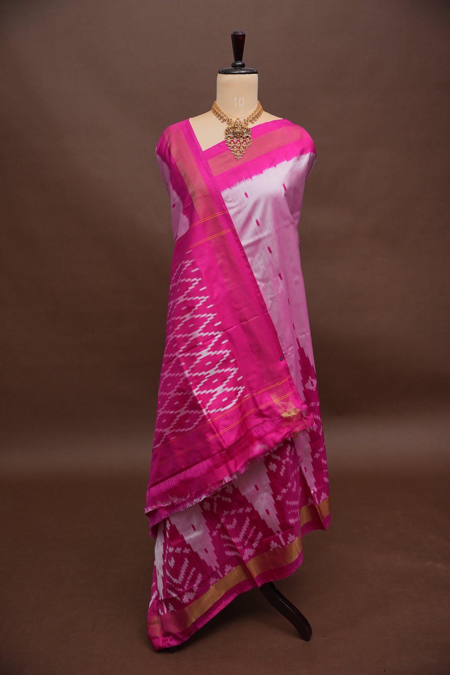 Pure Ikkat Soft Silk Saree - Baby Pink & Rani Pink