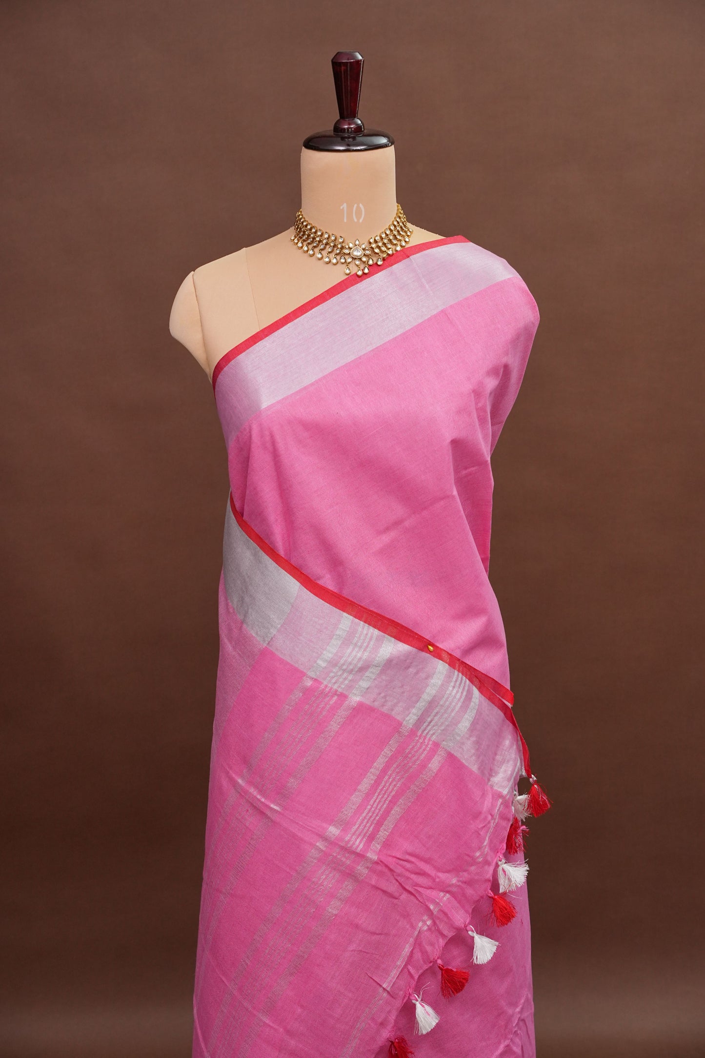 Pure Linen Saree – Blush Pink with Silver Zari Accents