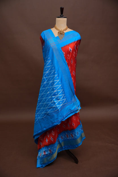 Pure Ikkat Soft Silk Saree - Orange & Blue