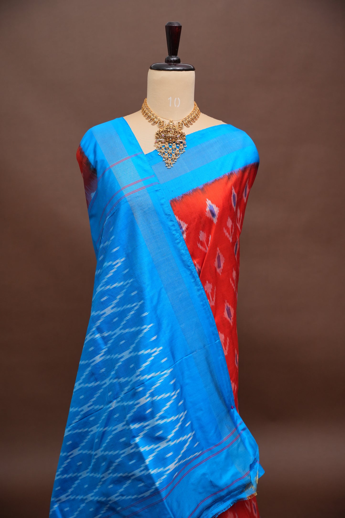 Pure Ikkat Soft Silk Saree - Orange & Blue