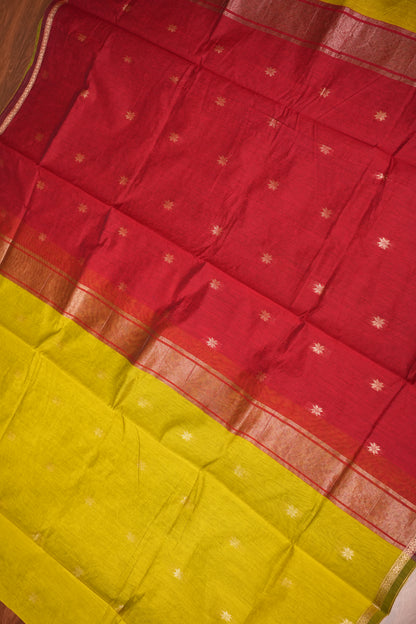 Maheshwari Silk Cotton Saree | Green and Deep red