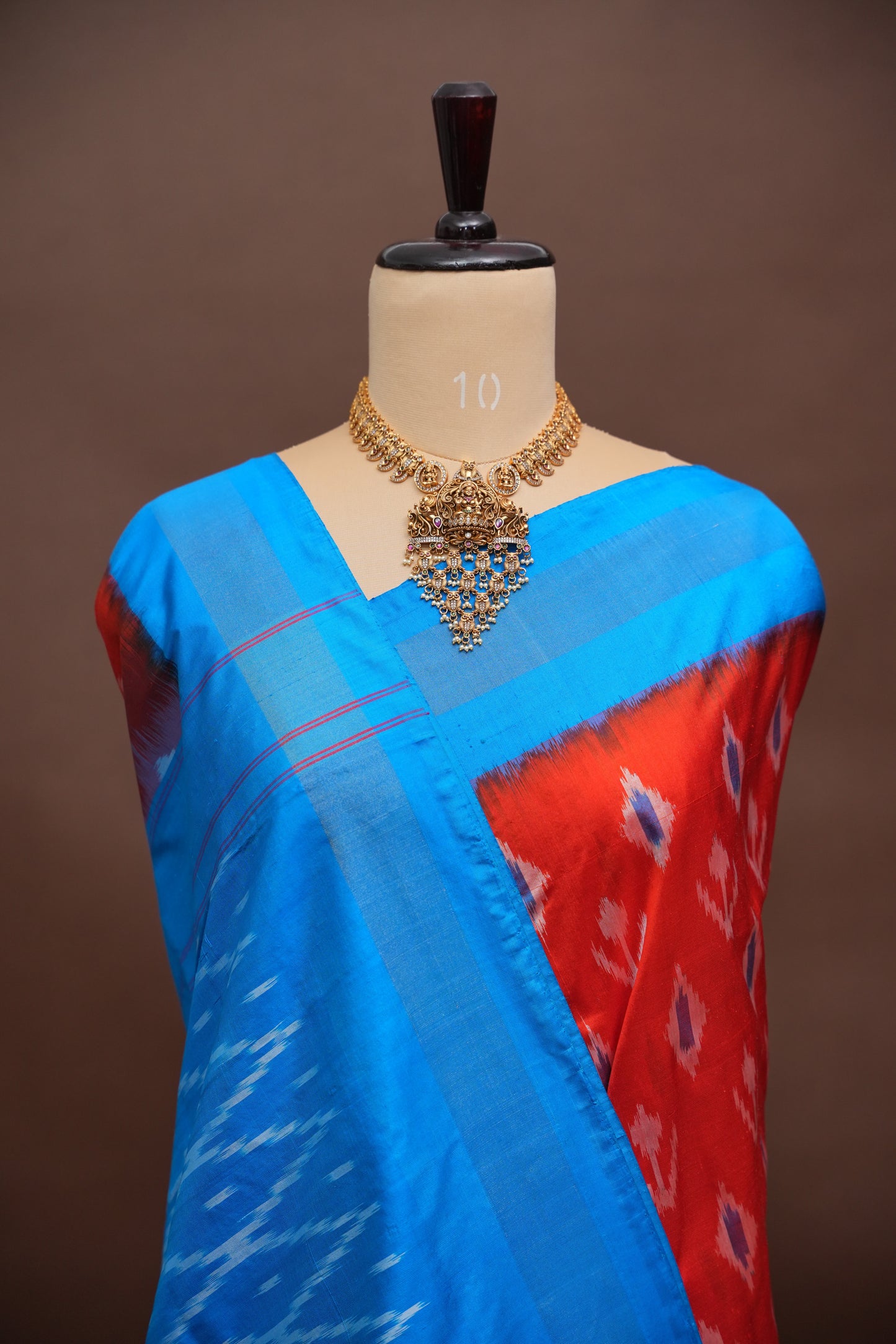 Pure Ikkat Soft Silk Saree - Orange & Blue
