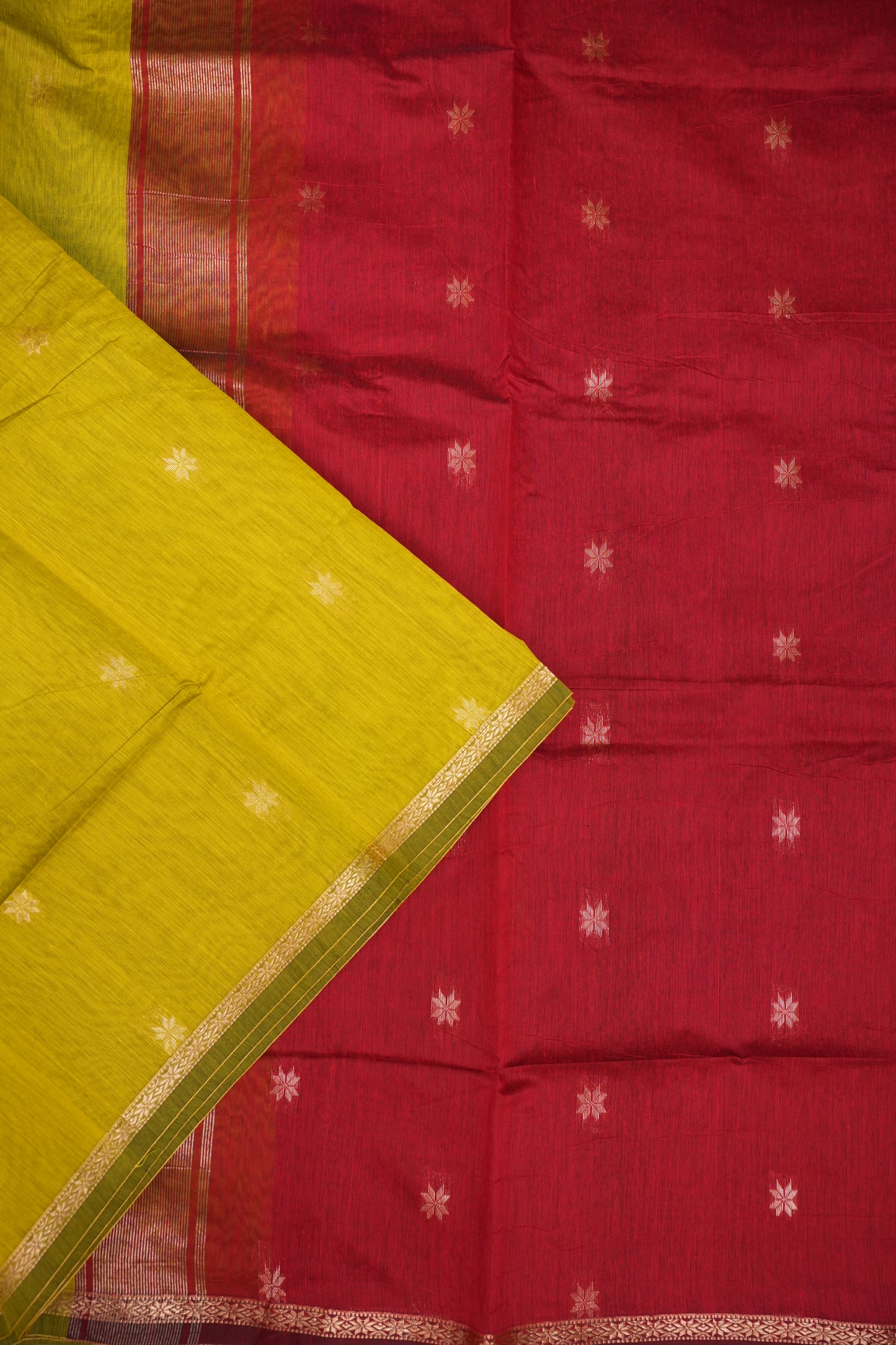 Maheshwari Silk Cotton Saree | Green and Deep red