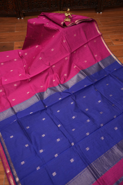 Maheshwari Silk Cotton Saree | Pink and Blue
