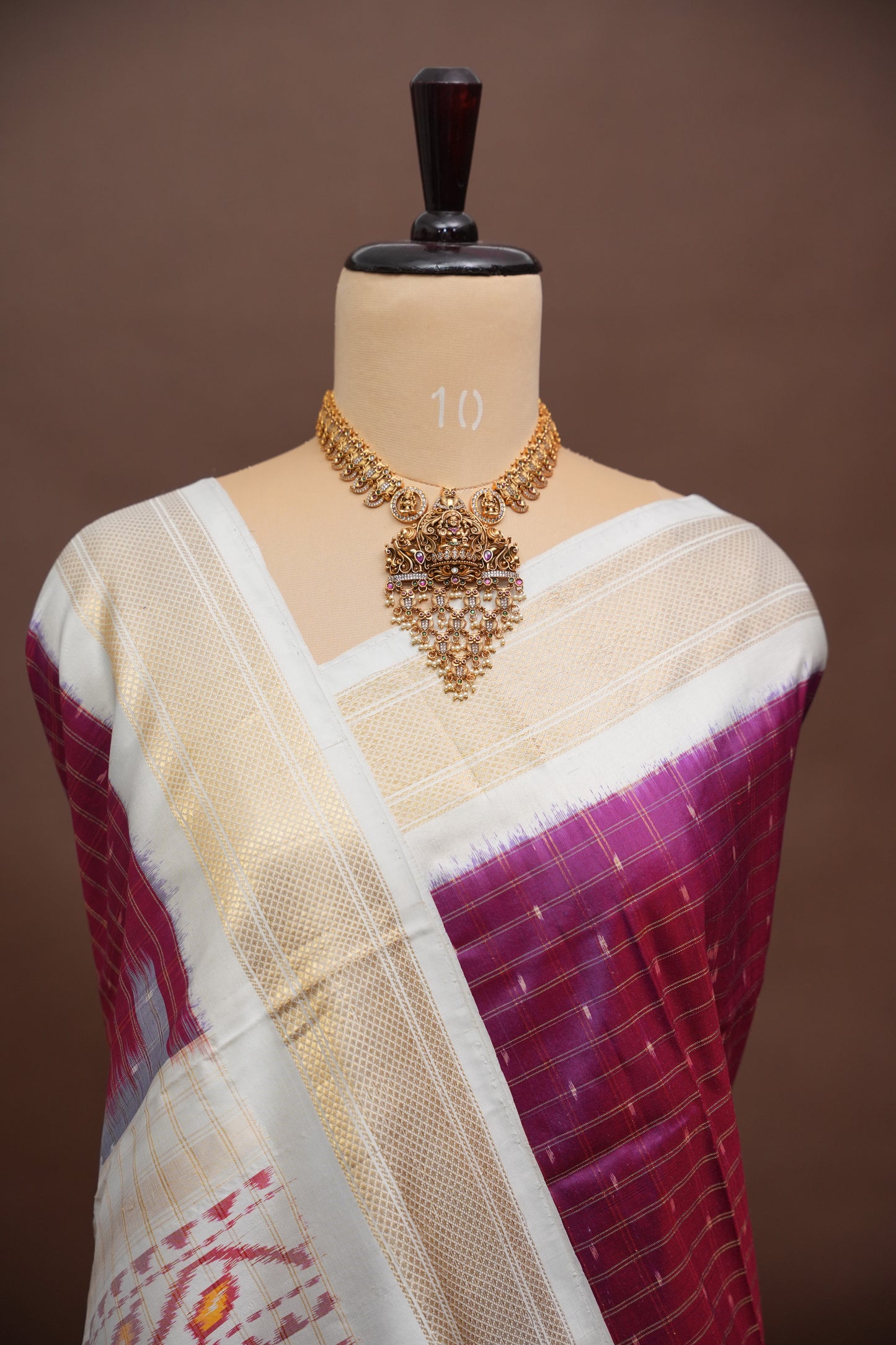 Pure Ikkat Soft Silk Saree - Ivory & Wine