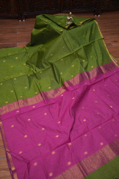 Maheshwari Silk Cotton Saree | Pink and Green