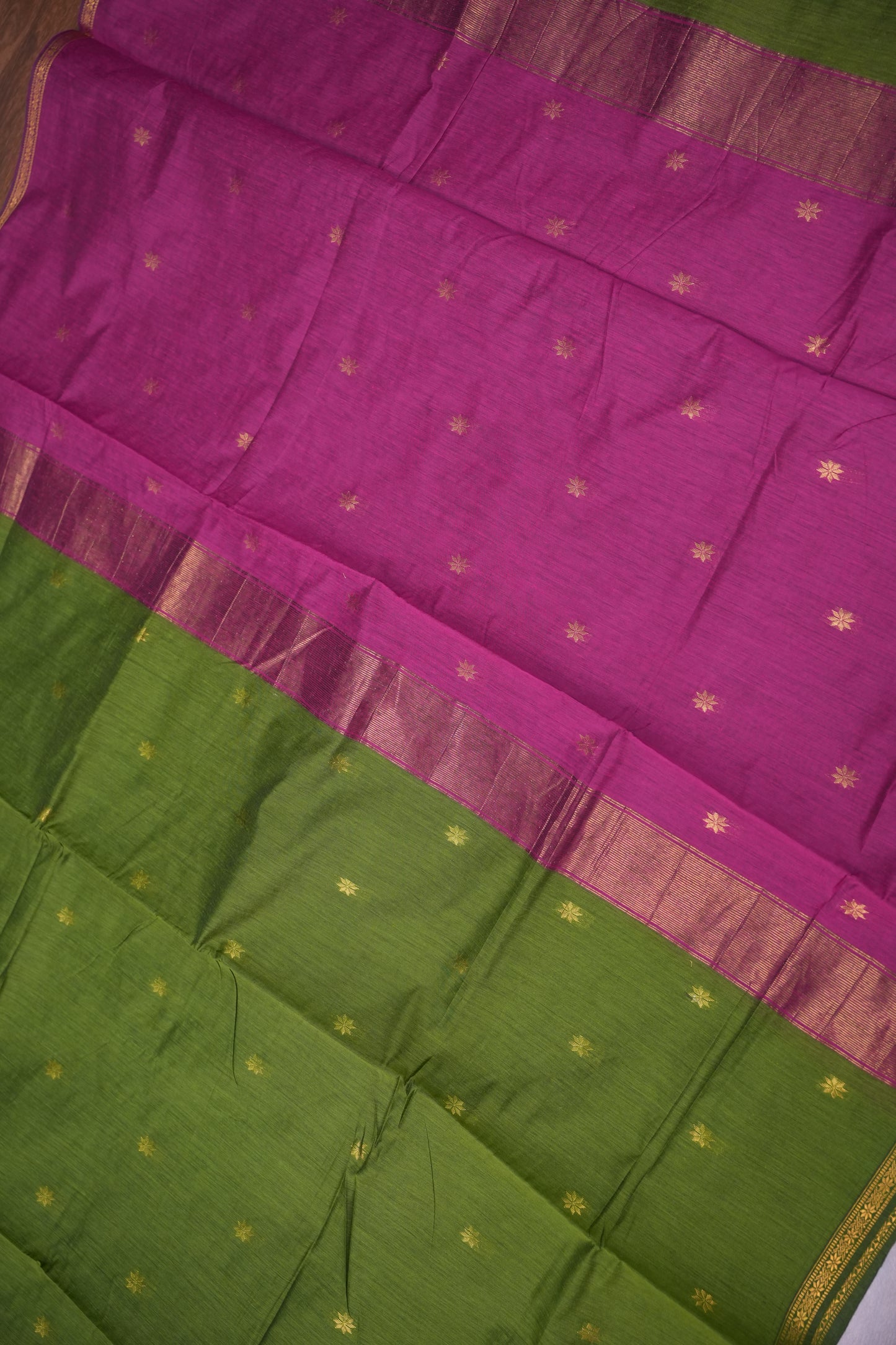 Maheshwari Silk Cotton Saree | Pink and Green