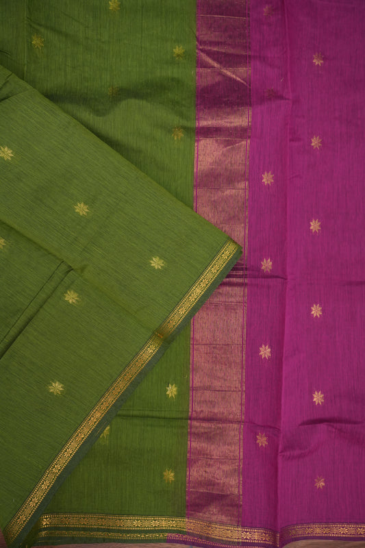 Maheshwari Silk Cotton Saree | Pink and Green