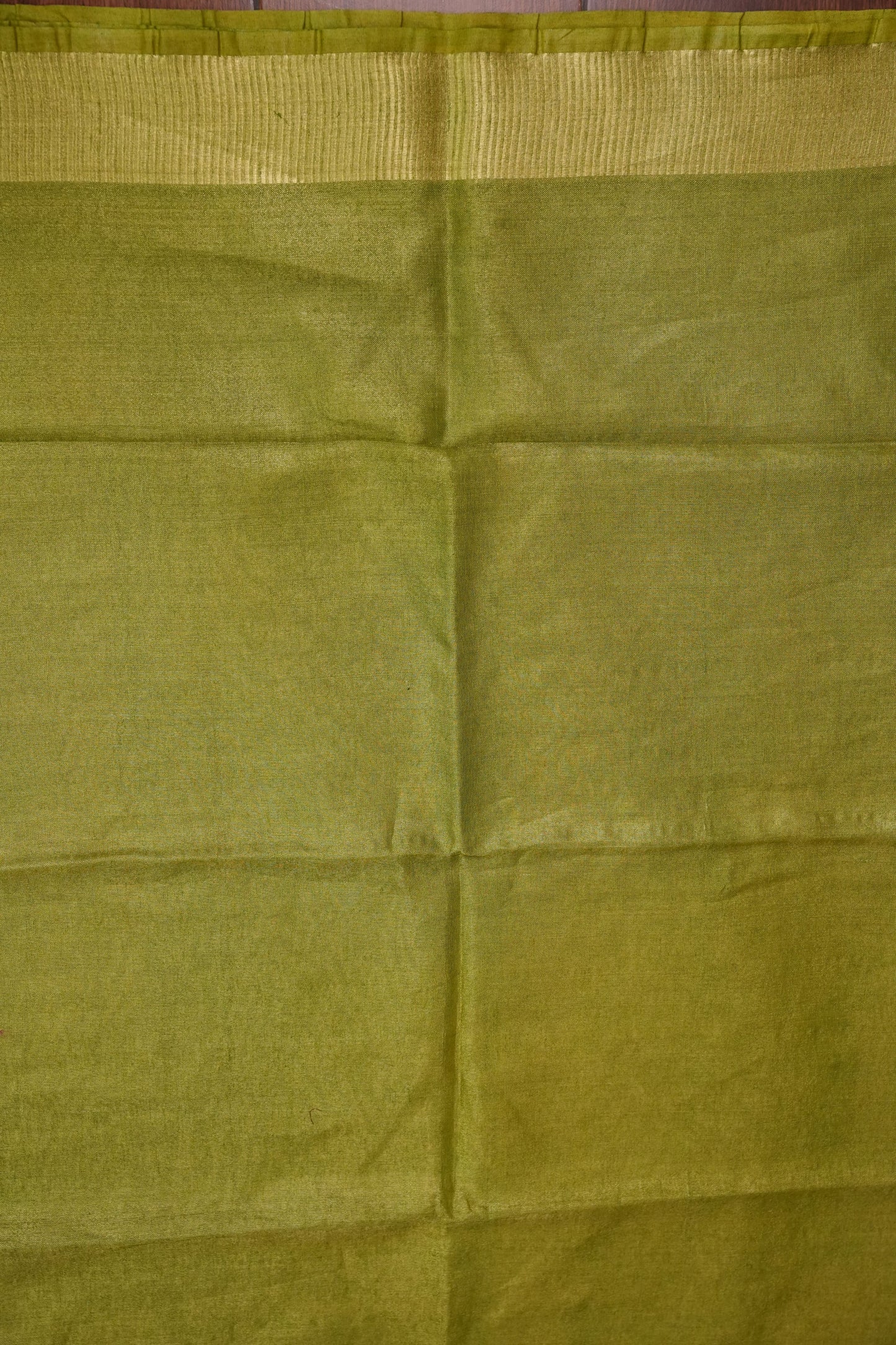 Tissue Linen Silk Saree – Olive Green with Subtle Zari Border