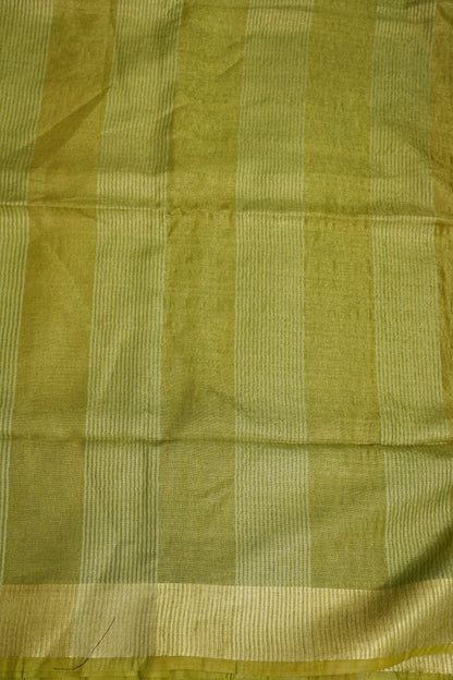 Tissue Linen Silk Saree – Olive Green with Subtle Zari Border
