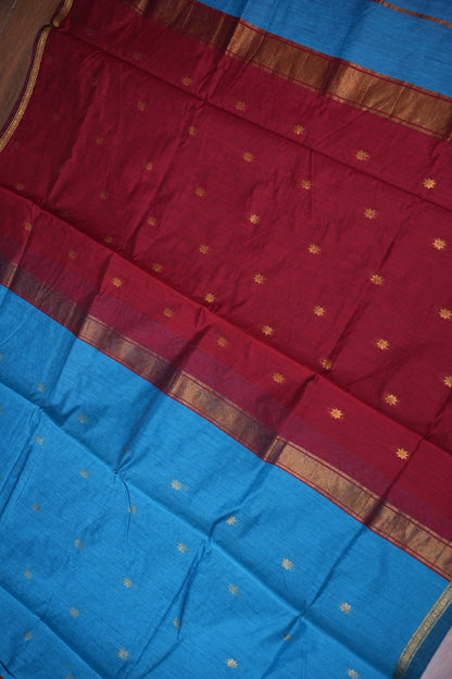 Maheshwari Silk Cotton Saree | Red and Blue