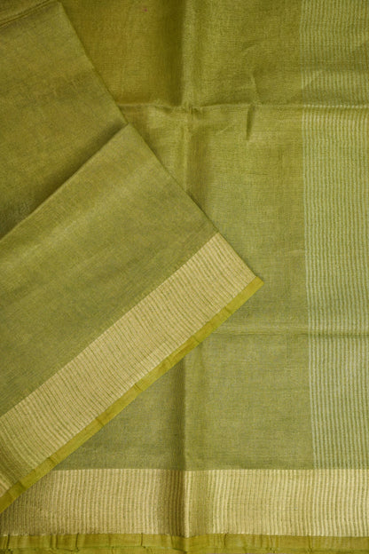 Tissue Linen Silk Saree – Olive Green with Subtle Zari Border
