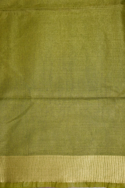 Tissue Linen Silk Saree – Olive Green with Subtle Zari Border