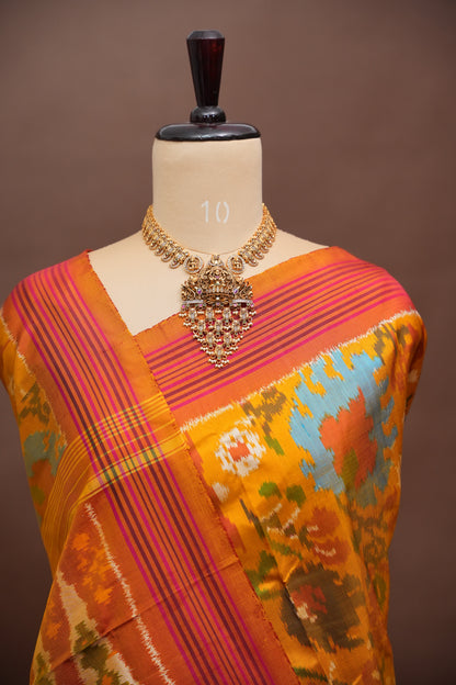 Pure Ikkat Soft Silk Saree - Mustard Yellow