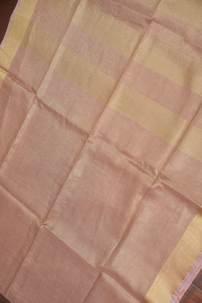 Tissue Linen Silk Saree – Soft Blush Beige with Classic Gold Zari Border