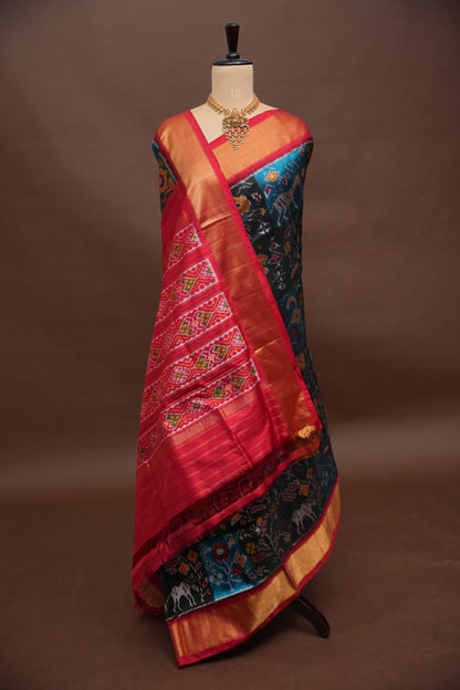 Pure Ikkat Soft Silk Saree - Black with Multicolor