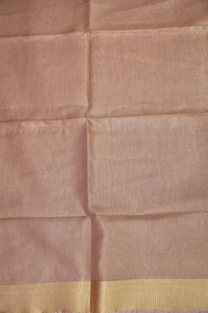 Tissue Linen Silk Saree – Soft Blush Beige with Classic Gold Zari Border