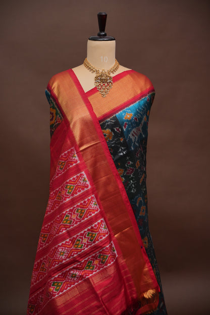 Pure Ikkat Soft Silk Saree - Black with Multicolor