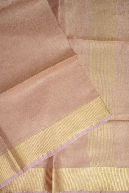 Tissue Linen Silk Saree – Soft Blush Beige with Classic Gold Zari Border