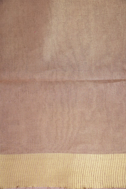 Tissue Linen Silk Saree – Soft Blush Beige with Classic Gold Zari Border