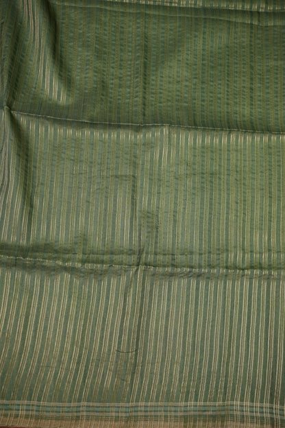 Semi Tussar Saree with Kalamkari Printed Pallu & Striped Blouse – Sage Green