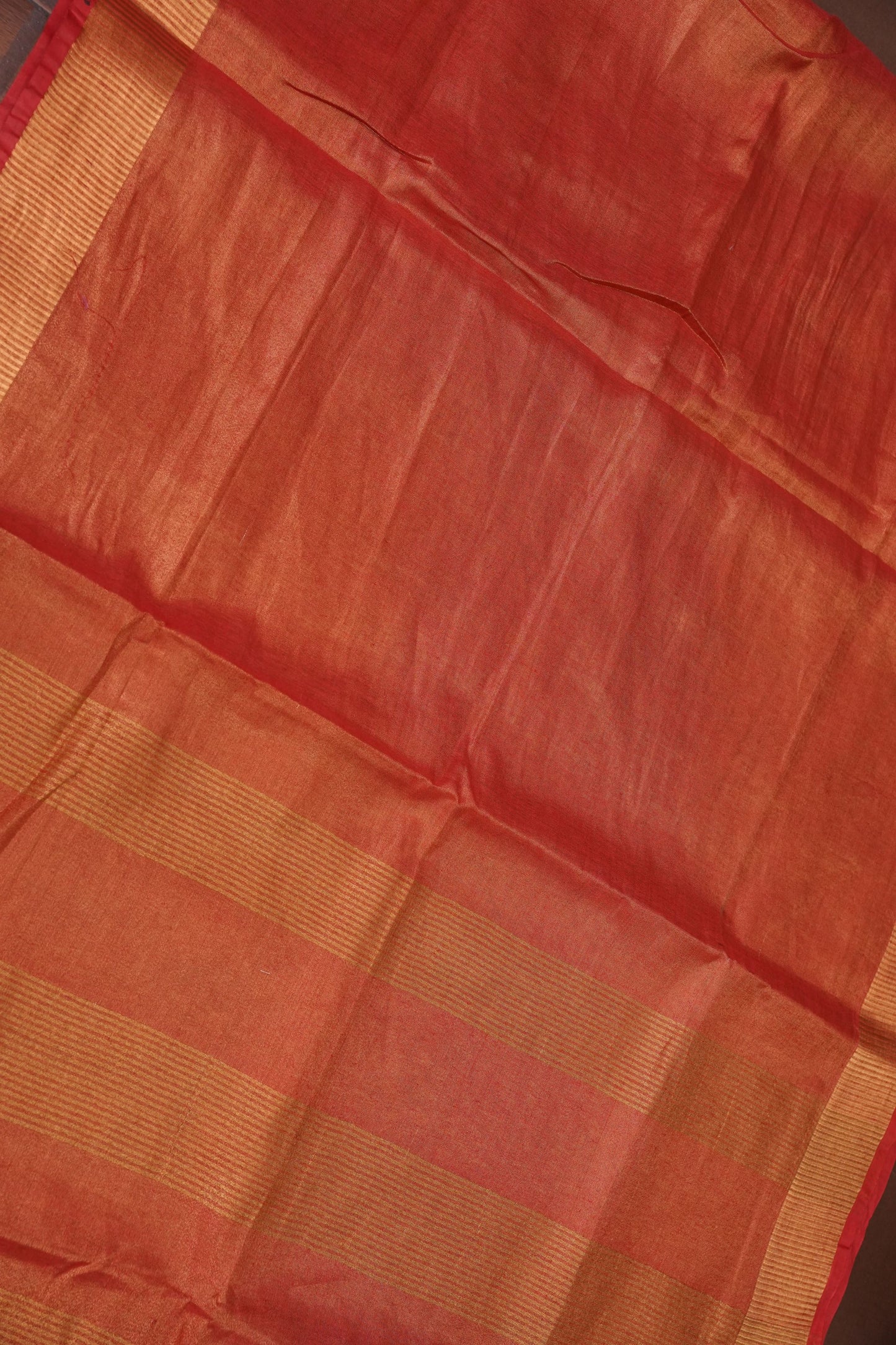 Tissue Linen Silk Saree –Orange with Classic Gold Zari Border