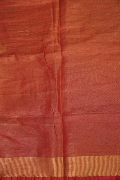 Tissue Linen Silk Saree –Orange with Classic Gold Zari Border