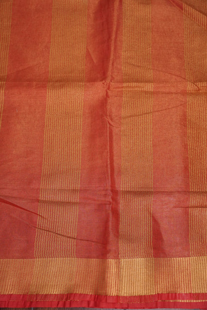 Tissue Linen Silk Saree –Orange with Classic Gold Zari Border