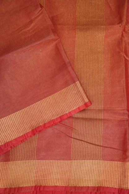 Tissue Linen Silk Saree –Orange with Classic Gold Zari Border