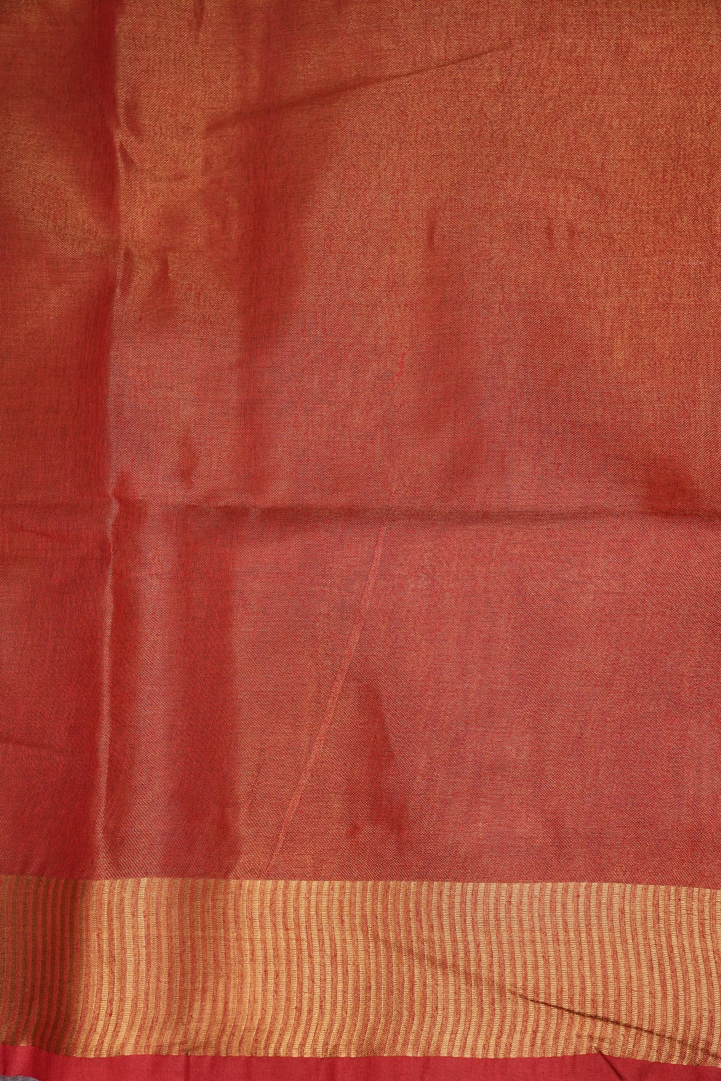 Tissue Linen Silk Saree –Orange with Classic Gold Zari Border