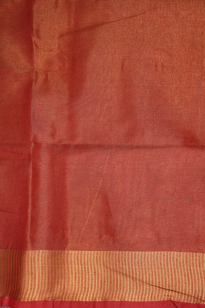 Tissue Linen Silk Saree –Orange with Classic Gold Zari Border