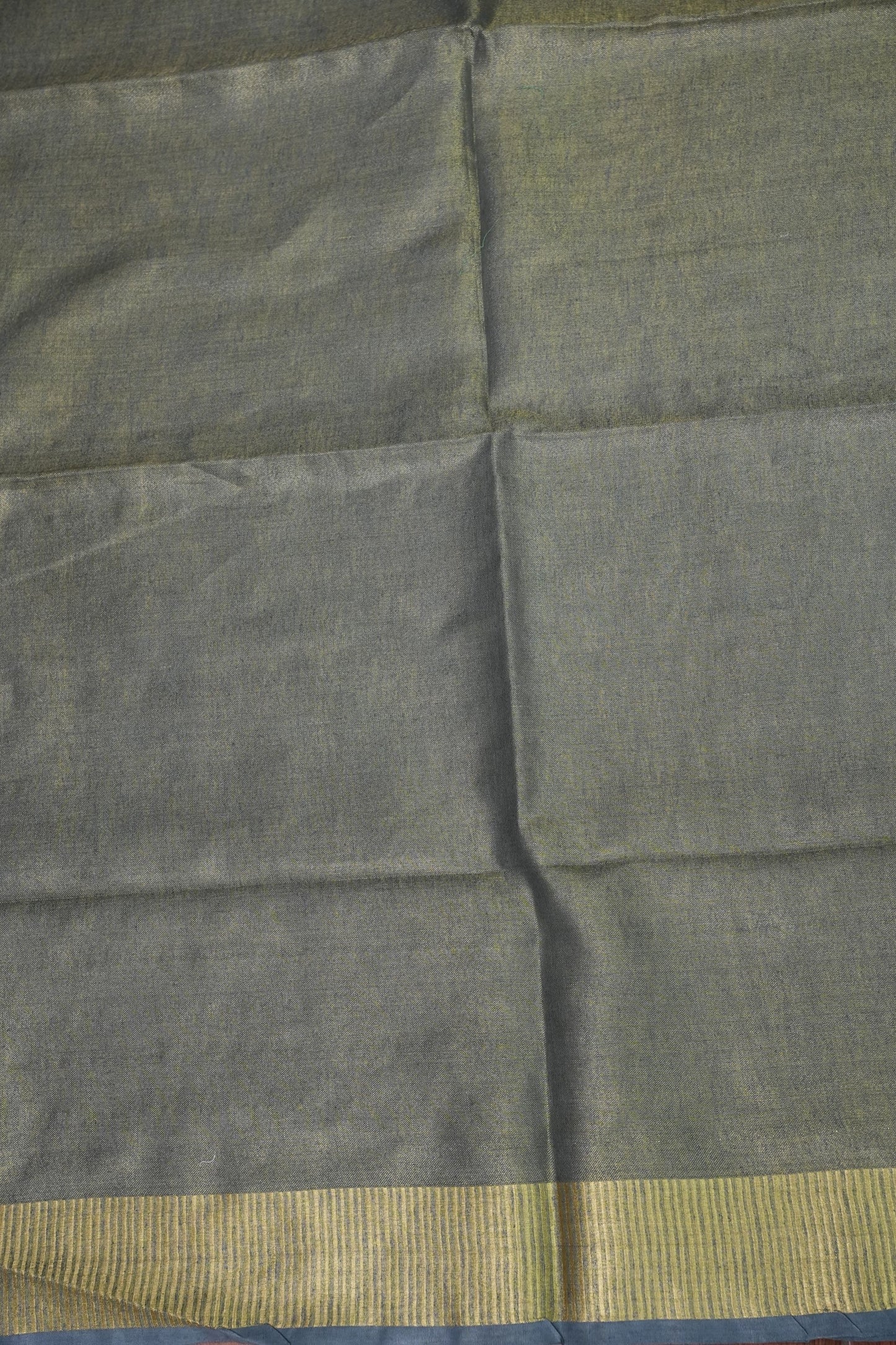 Tissue Linen Silk Saree – Steel Grey with Classic Gold Zari Border