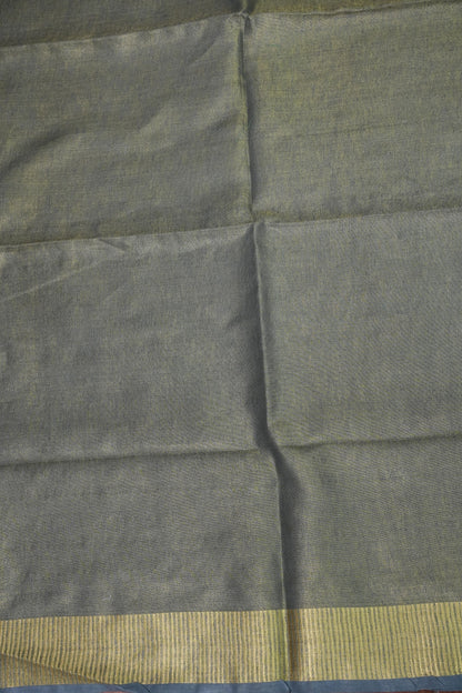 Tissue Linen Silk Saree – Steel Grey with Classic Gold Zari Border