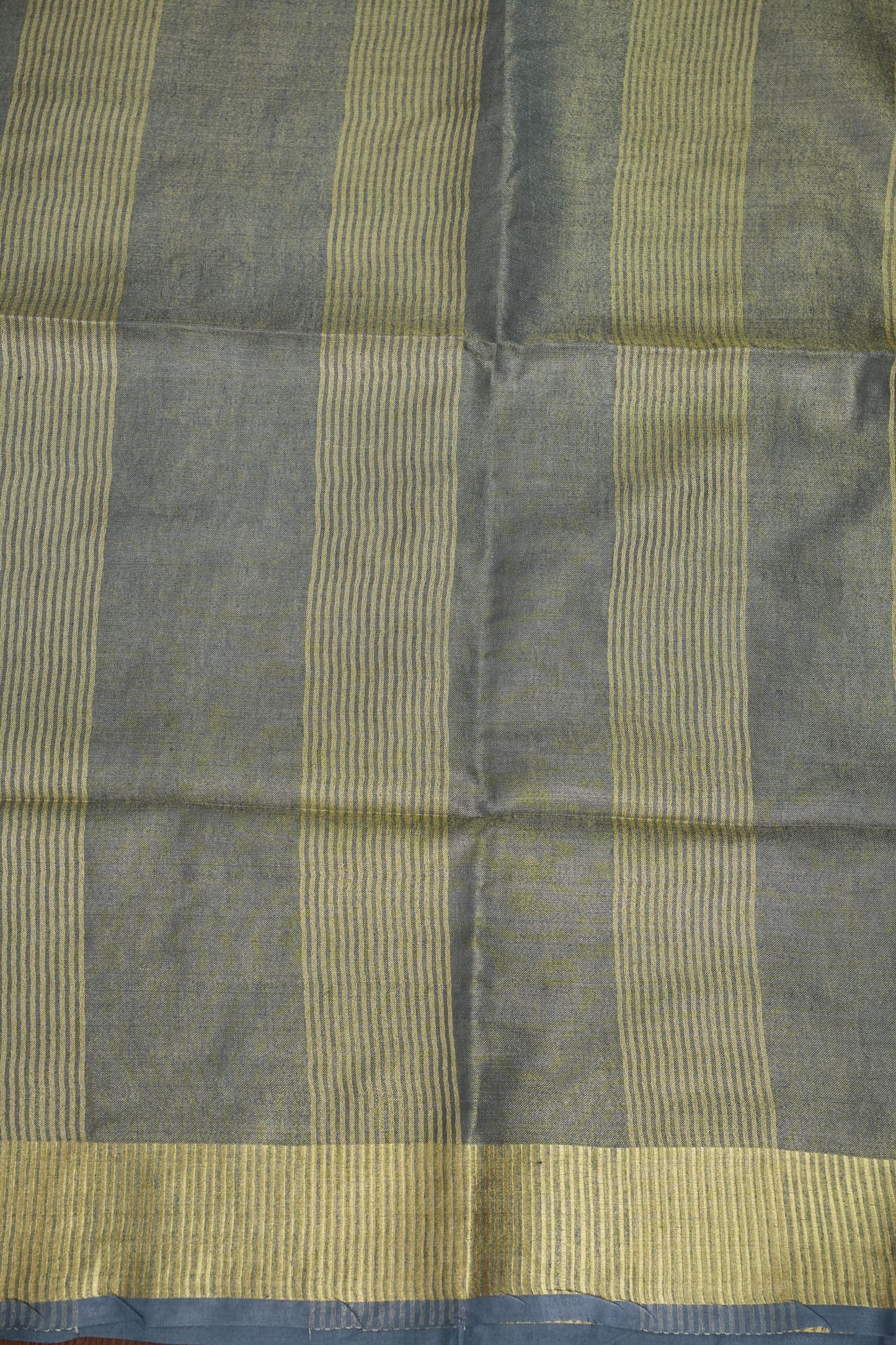 Tissue Linen Silk Saree – Steel Grey with Classic Gold Zari Border
