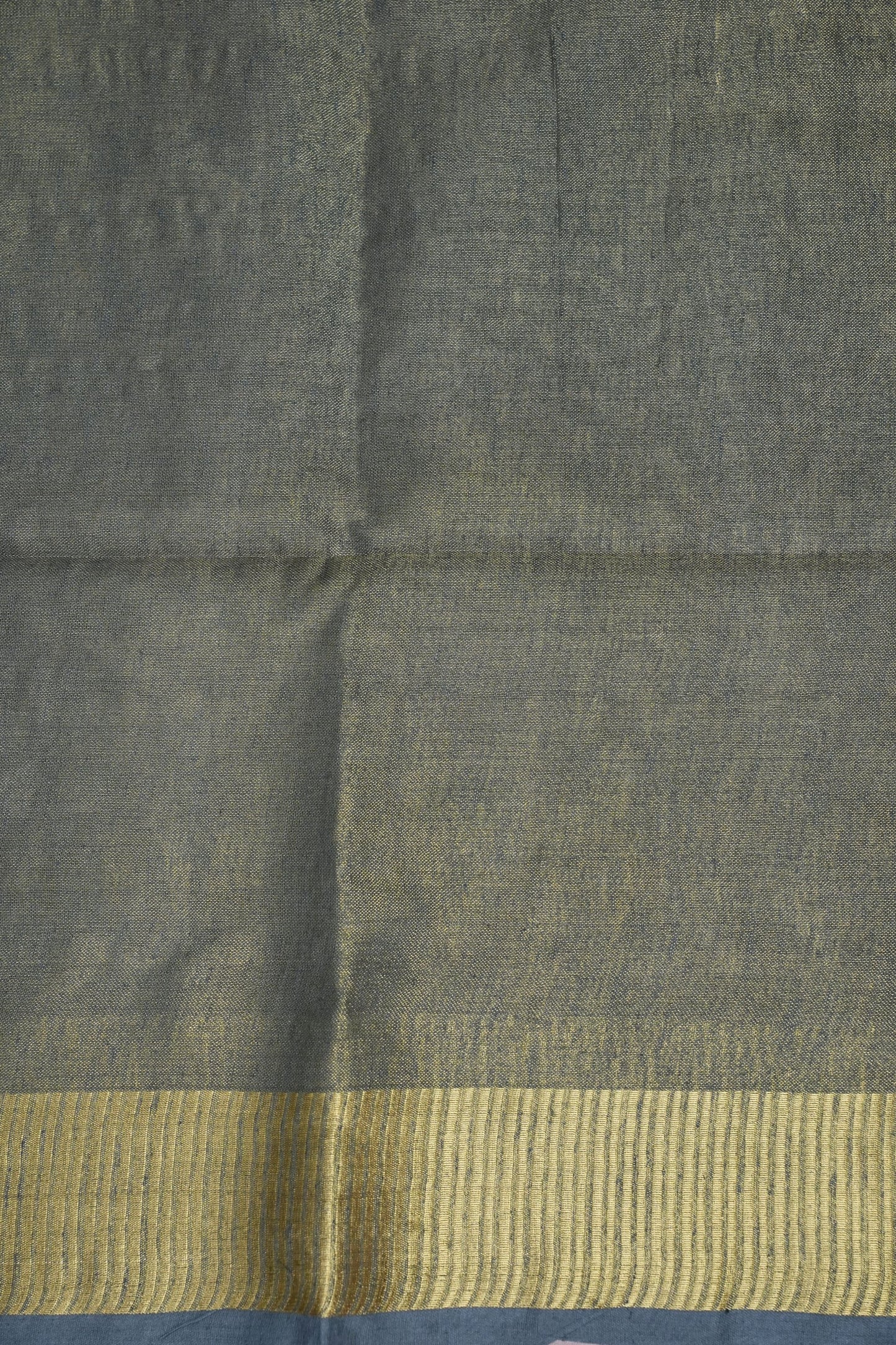Tissue Linen Silk Saree – Steel Grey with Classic Gold Zari Border