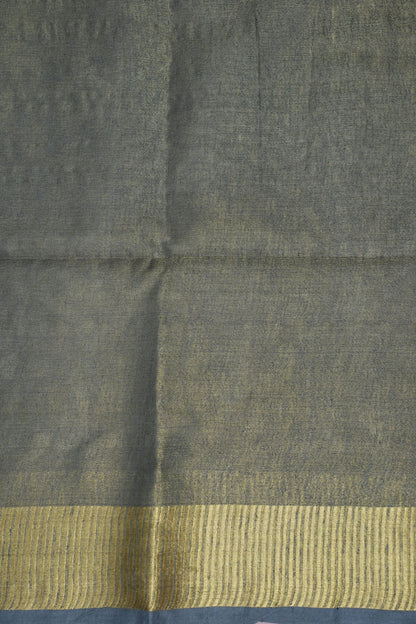 Tissue Linen Silk Saree – Steel Grey with Classic Gold Zari Border