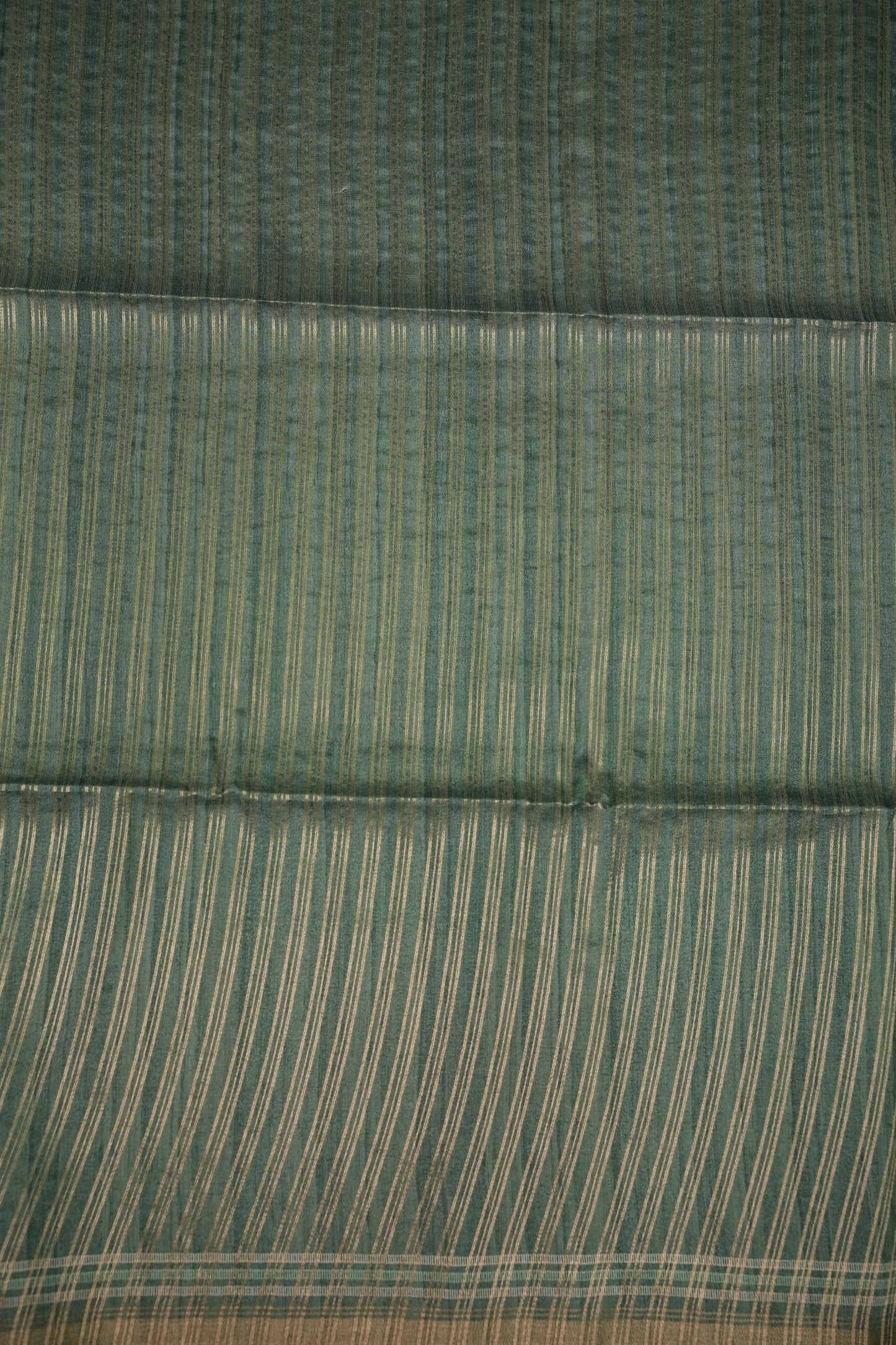 Semi Tussar Saree with Floral Printed Pallu & Striped Blouse – Sage Green
