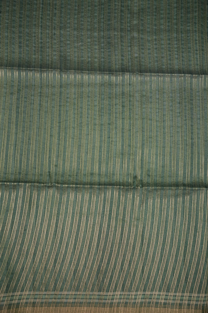 Semi Tussar Saree with Floral Printed Pallu & Striped Blouse – Sage Green