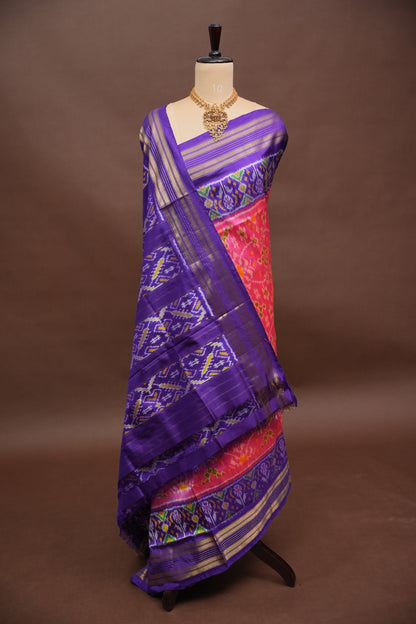 Pure Ikkat Soft Silk Saree - Purple & Pink