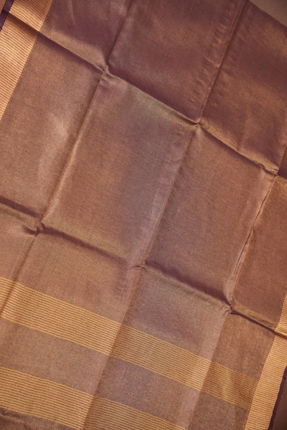 Tissue Linen Silk Saree – Deep Coffee Brown/Wine with Antique Gold Zari Border