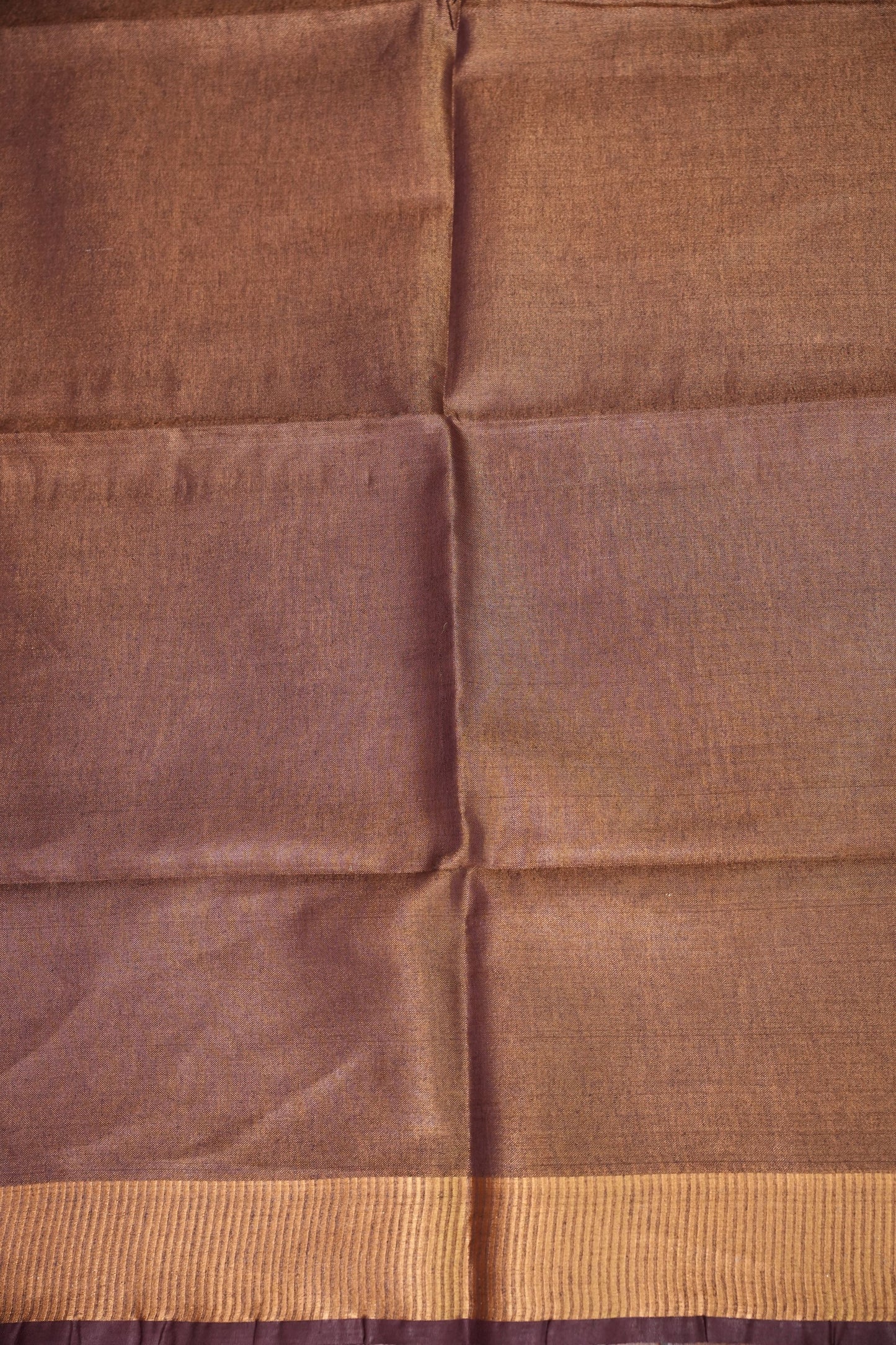 Tissue Linen Silk Saree – Deep Coffee Brown/Wine with Antique Gold Zari Border