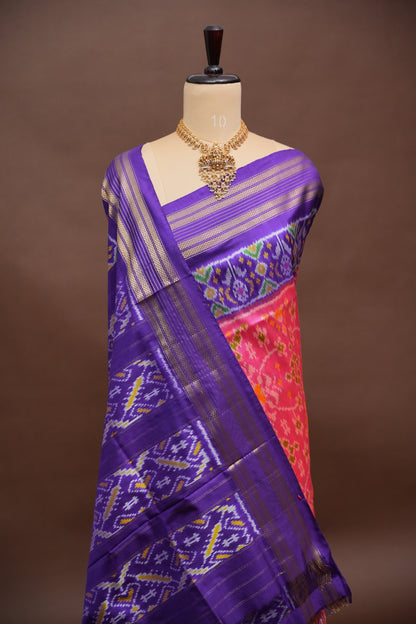 Pure Ikkat Soft Silk Saree - Purple & Pink